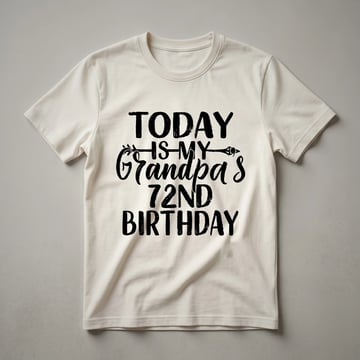 Black graphic t-shirt with distressed white text that reads "Today Is My Grandpa's 72nd Birthday".