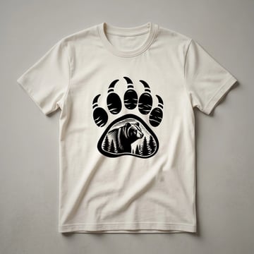 Black graphic t-shirt featuring a distressed white grizzly bear paw print with visible claw marks and textured details.