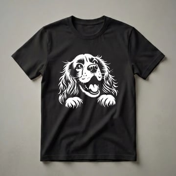 White graphic of an English Cocker Spaniel dog peeking with its paws visible, against a black background.