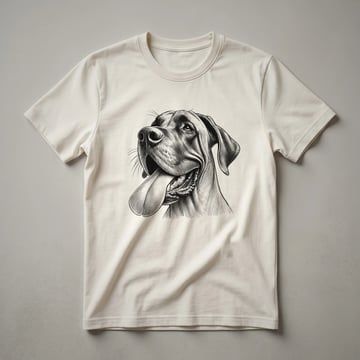 White graphic t-shirt featuring the humorous face of a Great Dane dog with a playful expression.