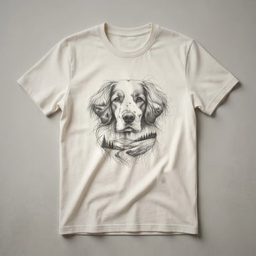 White Brittany Spaniel silhouette inside a green and pink floral wreath graphic on a black t-shirt.