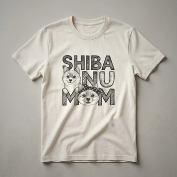 White graphic t-shirt with a distressed floral Shiba Inu head design, intended for dog moms.
