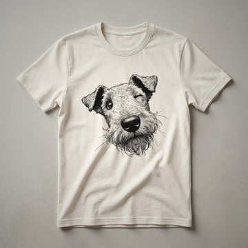 White graphic t-shirt with a floral Airedale Terrier design, featuring the dog's face surrounded by flowers and the text 'Airedale Terrier Dog Mom'.
