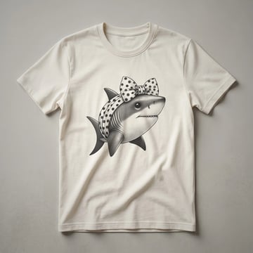 A white graphic t-shirt featuring a minimalist black outline of a shark in profile, suitable for girls and women.