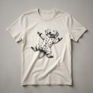 White t-shirt with a graphic of a sleeping Labradoodle dog wearing blue pajamas and a nightcap, with the text 'Pajama Time' above it.