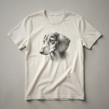 A black t-shirt featuring a vintage line drawing of a Dachshund's face with its long snout and ears.