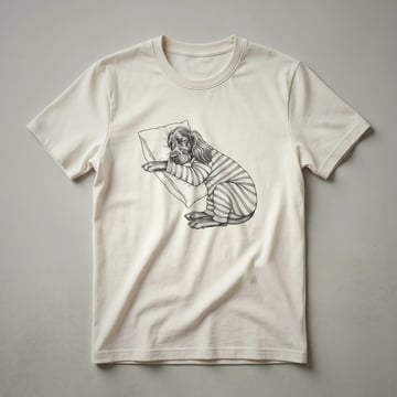 White graphic t-shirt featuring a black line drawing of a sleeping Irish Setter dog wearing pajamas, with the text 'Sleeping Pajama Irish Setter Drawing Art Design' below.
