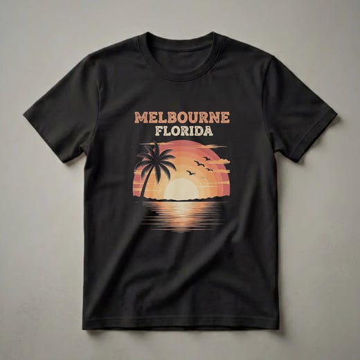 Retro Melbourne Florida Sunset Palm Tree Graphic T-Shirt