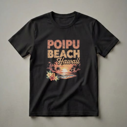 Poipu Beach Hawaii Retro Sunset Graphic T-Shirt for Island Lovers