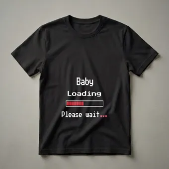 Pixel Pregnant Mommy Baby Loading Graphic T-Shirt for Expecting