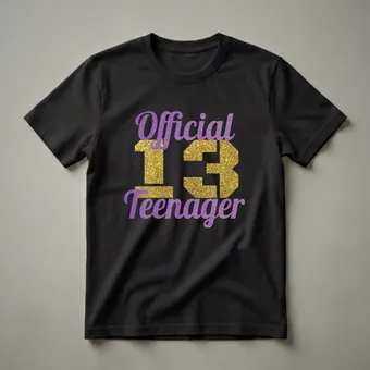 Official Teenager 13th Birthday Glitter Graphic T-Shirt for Girls