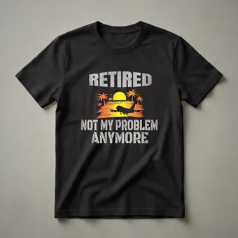 Retired Not My Problem Anymore Sunset Airplane Graphic T-Shirt
