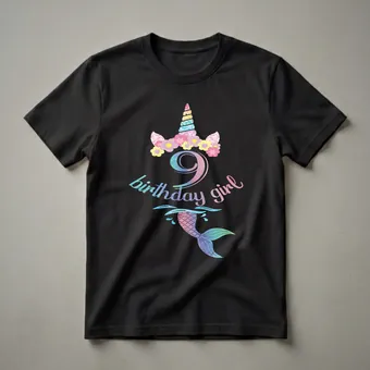 9th Birthday Girl Unicorn Mermaid Graphic T-Shirt for Girls