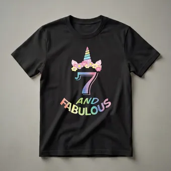 7 and Fabulous Unicorn Birthday Girl T-Shirt for 7-Year-Olds