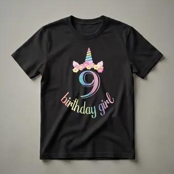 9th Birthday Girl Unicorn T-Shirt for Nine Year Olds