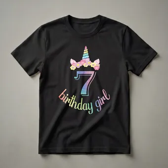 7th Birthday Unicorn Girl Rainbow Floral Graphic T-Shirt