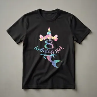 8th Birthday Unicorn Mermaid Girl Graphic T-Shirt for 8-Year-Olds