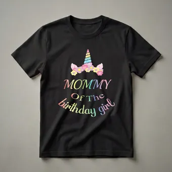 Mommy of the Birthday Girl Unicorn Rainbow Glitter T-Shirt