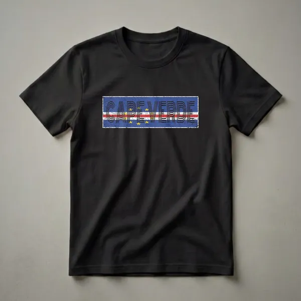 A distressed graphic t-shirt featuring the blue, white, and red Cape Verdean flag with the words 'CAPE VERDE' in a bold, vintage font.