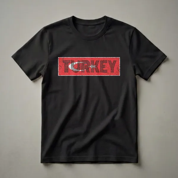 Red t-shirt with a distressed graphic featuring the Turkish flag and the word 'TURKEY' in stylized black font.