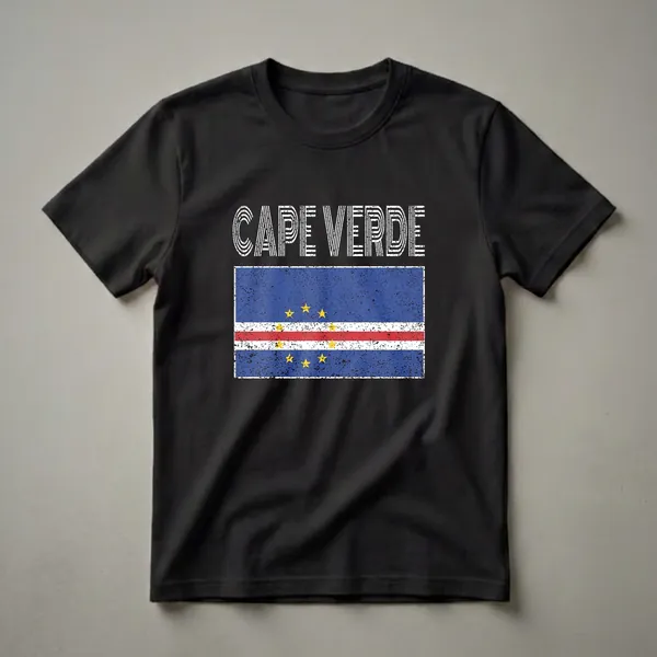 Black t-shirt with the distressed Cape Verdean national flag and the words 'CAPE VERDE' in white distressed lettering above.