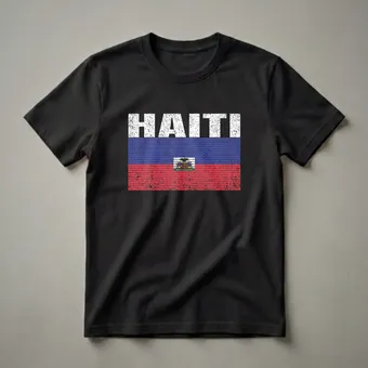 Vintage Haiti National Flag Distressed Graphic T-Shirt