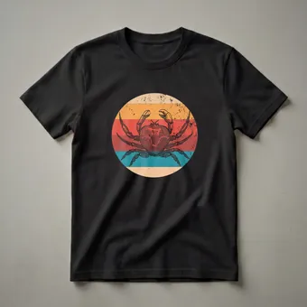 Vintage Crab Silhouette Retro Sunset Graphic T-Shirt for Marine Life
