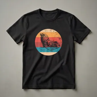 Vintage Walrus Retro Sunset Graphic T-Shirt for Marine Mammal Lovers