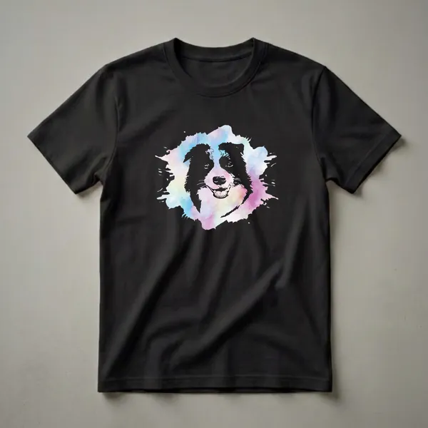 Watercolor Border Collie Face Graphic T-Shirt for Dog Lovers