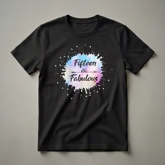 Fifteen and Fabulous Watercolor Splash 15th Birthday T-Shirt for Girls