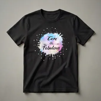 Ten and Fabulous 10th Birthday Girl Watercolor Splash T-Shirt