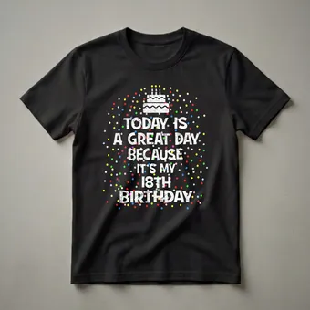 18th Birthday Queen Cake and Confetti Graphic T-Shirt for Teens