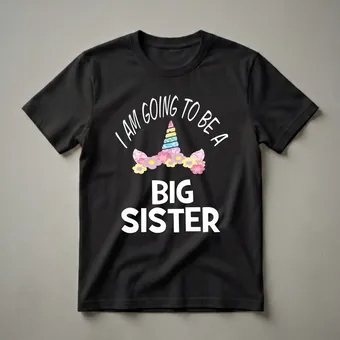 Cute Unicorn Big Sister Announcement Graphic T-Shirt for Girls