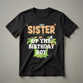 Sister of the Birthday Boy Zoo Animal Graphic T-Shirt for Parties