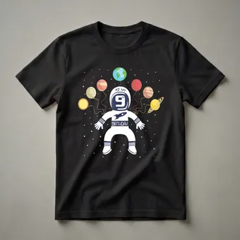 9th Birthday Astronaut Space Theme Graphic T-Shirt for Boys