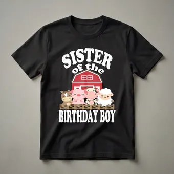 Sister of the Birthday Boy Farm Animal Graphic T-Shirt