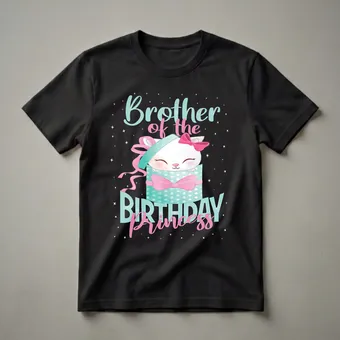 Brother of the Birthday Princess Cute Kitten Graphic T-Shirt