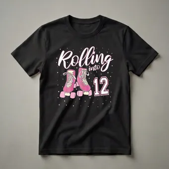 Rolling Into 12 Years Old Girl Roller Skate Birthday T-Shirt