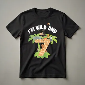 I'm Wild And 7 Years Old Zoo Animal Birthday T-Shirt for Kids