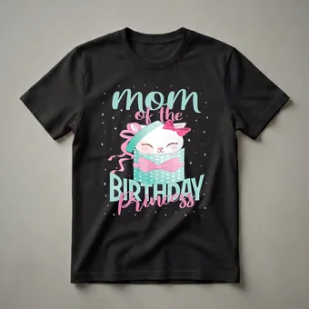Mom of the Birthday Princess Cat Lover Graphic T-Shirt