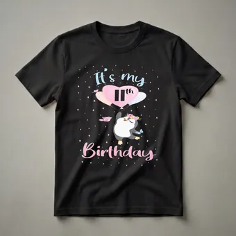 It's My 11th Birthday Penguin Girl Graphic T-Shirt for Tweens