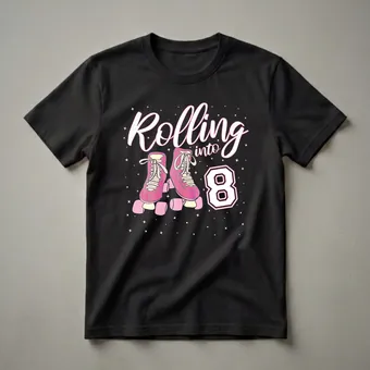 Rolling Into 8 Years Old Girl's 8th Birthday Roller Skate T-Shirt