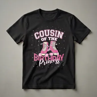 Cousin of the Birthday Princess Roller Skate Graphic T-Shirt