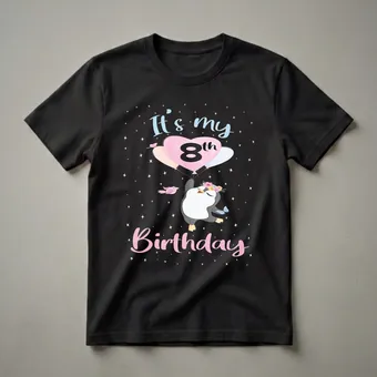 It's My 8th Birthday Penguin Girl Graphic T-Shirt for 8-Year-Olds