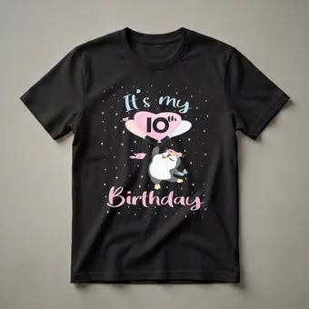It's My 10th Birthday Penguin Girl Graphic T-Shirt for 10-Year-Olds