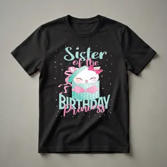 Sister of the Birthday Princess Cute Cat Graphic T-Shirt