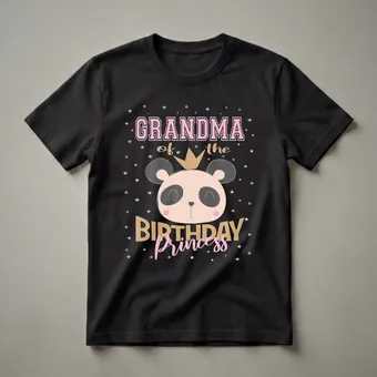 Grandma of the Birthday Princess Panda Bear Graphic T-Shirt