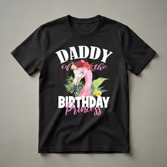 Daddy Of The Birthday Princess Floral Flamingo Graphic T-Shirt