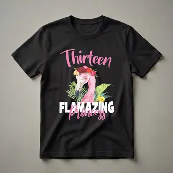 Thirteen Flamazing Princess Flamingo 13th Birthday T-Shirt for Girls