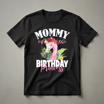 Mommy of the Birthday Princess Floral Flamingo T-Shirt